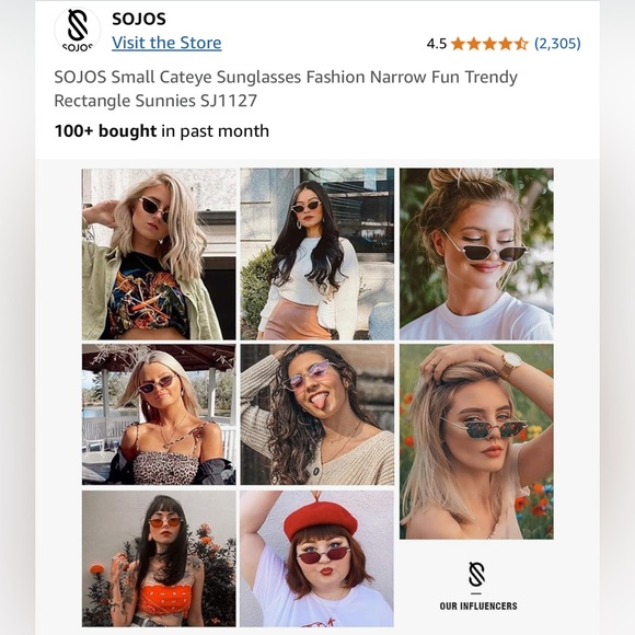 SOJOS Small Cateye Sunglasses Fashion Narrow Fun Trendy Rectangle Sunnies SJ1127 - Picture 6 of 9